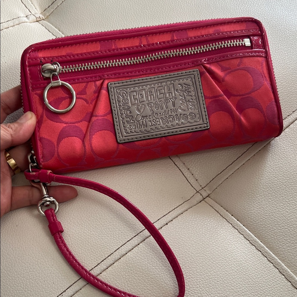 Coach Red Wristlet with Silver Accents